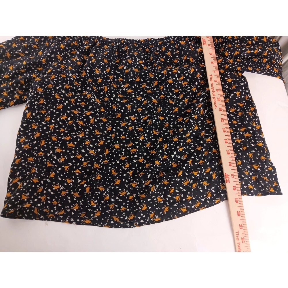 Madewell Womens Top Black Leaf Silk 3/4 Sleeve Off The Shoulder Blouse Size S - Picture 9 of 10